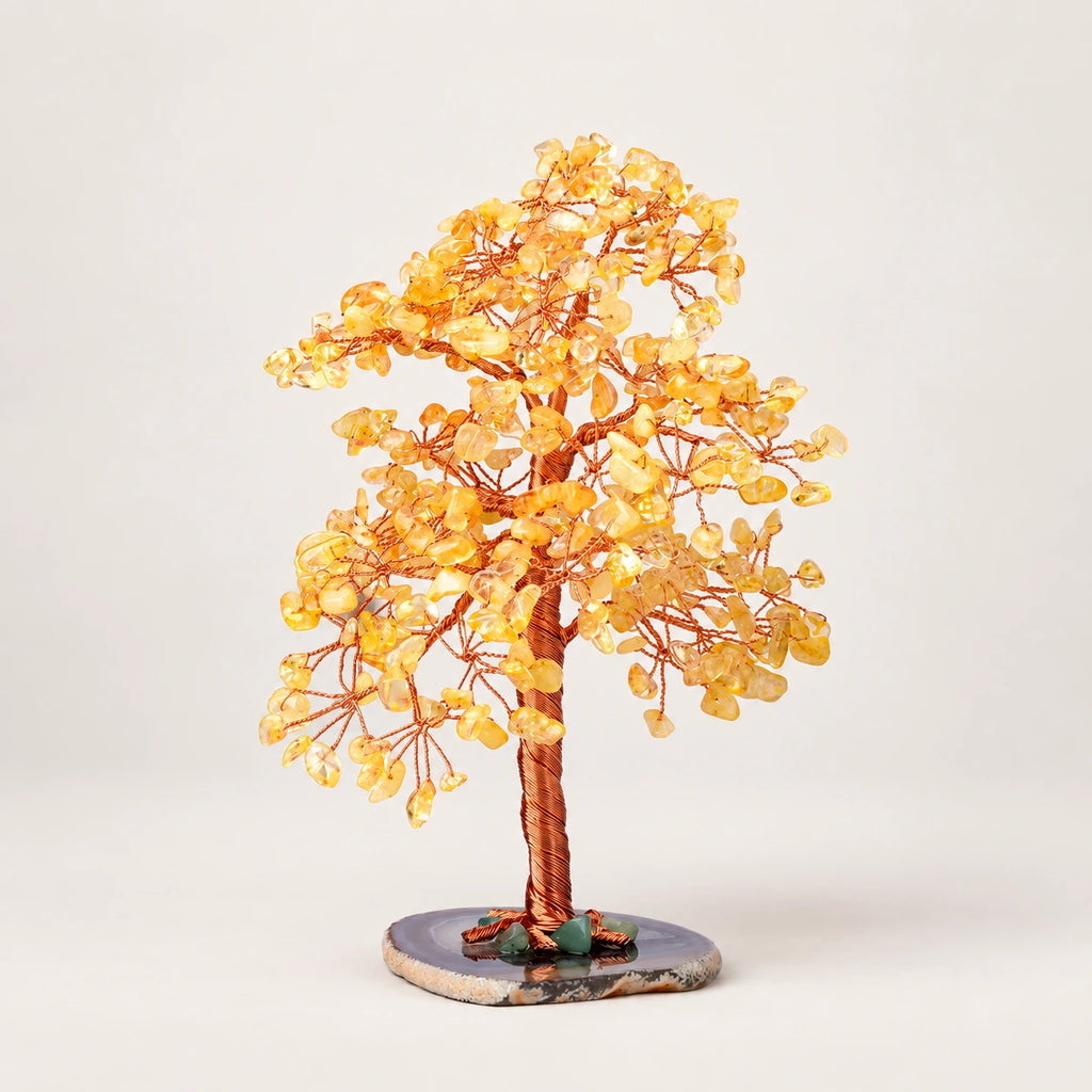 Natural Crystal Crushed Stone Fortune Tree Ornament — Citrine