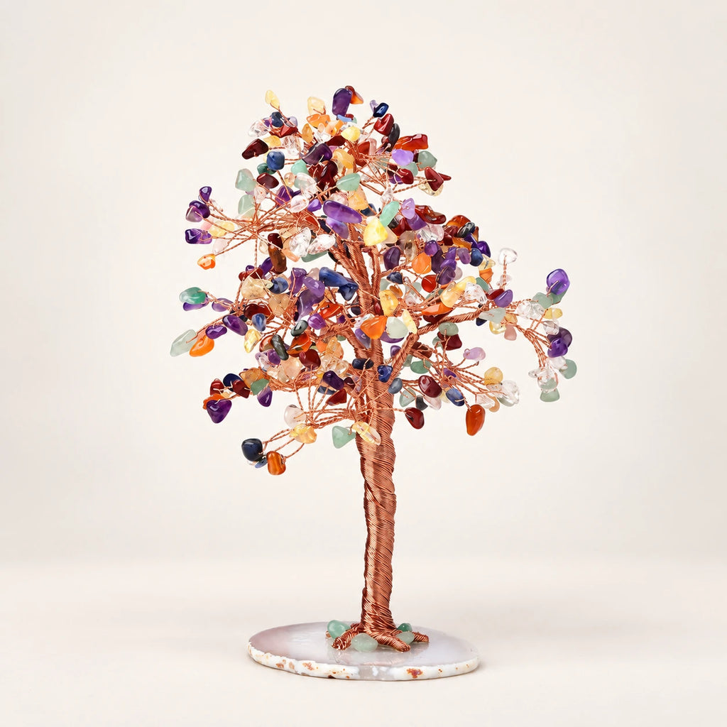 Natural Crystal Crushed Stone Fortune Tree Ornament — Colored mixed crystals
