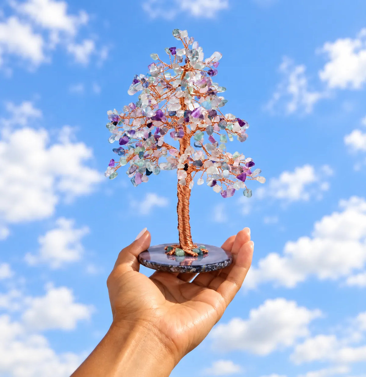 Natural Crystal Crushed Stone Fortune Tree Ornament 