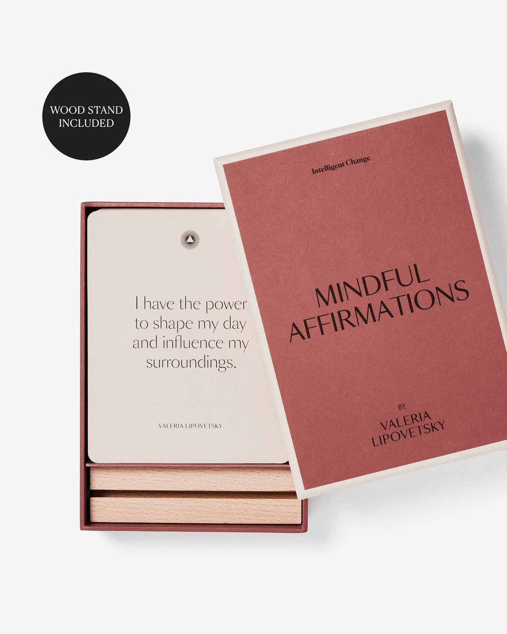 Intelligent Change Mindful Affirmations for Women open box with cards and stand