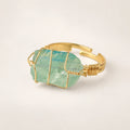 LumaStone green crystal ring with gold-toned wire wrapping