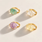 LumaStone crystal rings in green, white, purple and yellow
