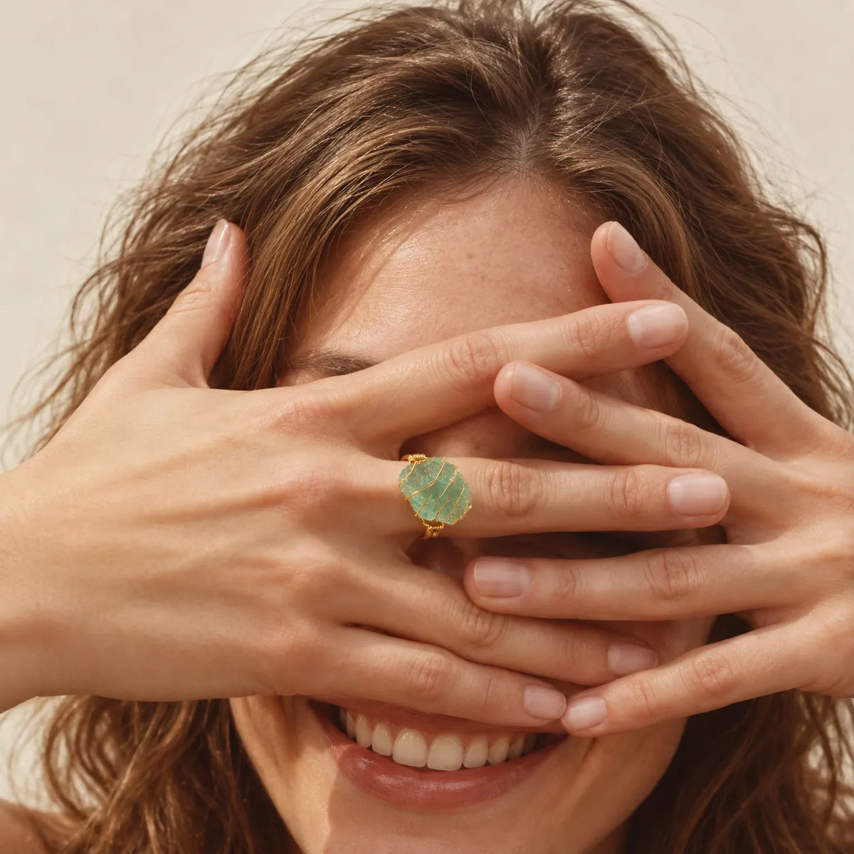 LumaStone white crystal ring with gold-toned wire wrapping