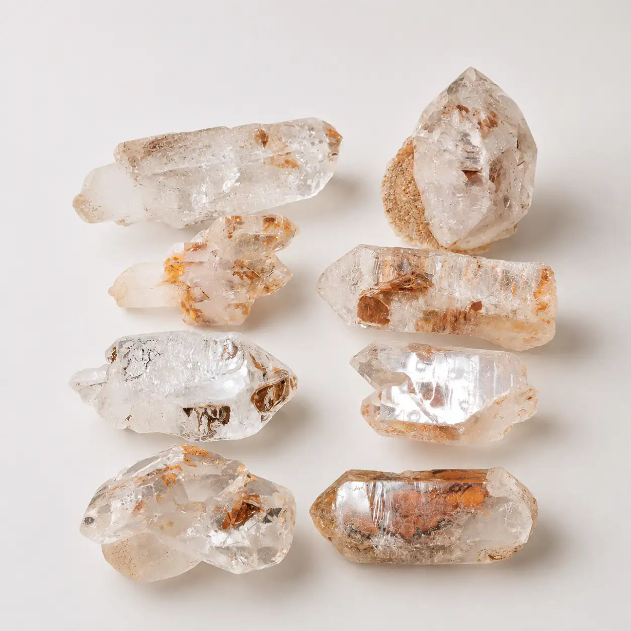 LumaStone natural white crystal skeleton rough stones, showcasing unique clear and brownish decorative backbone cryst...
