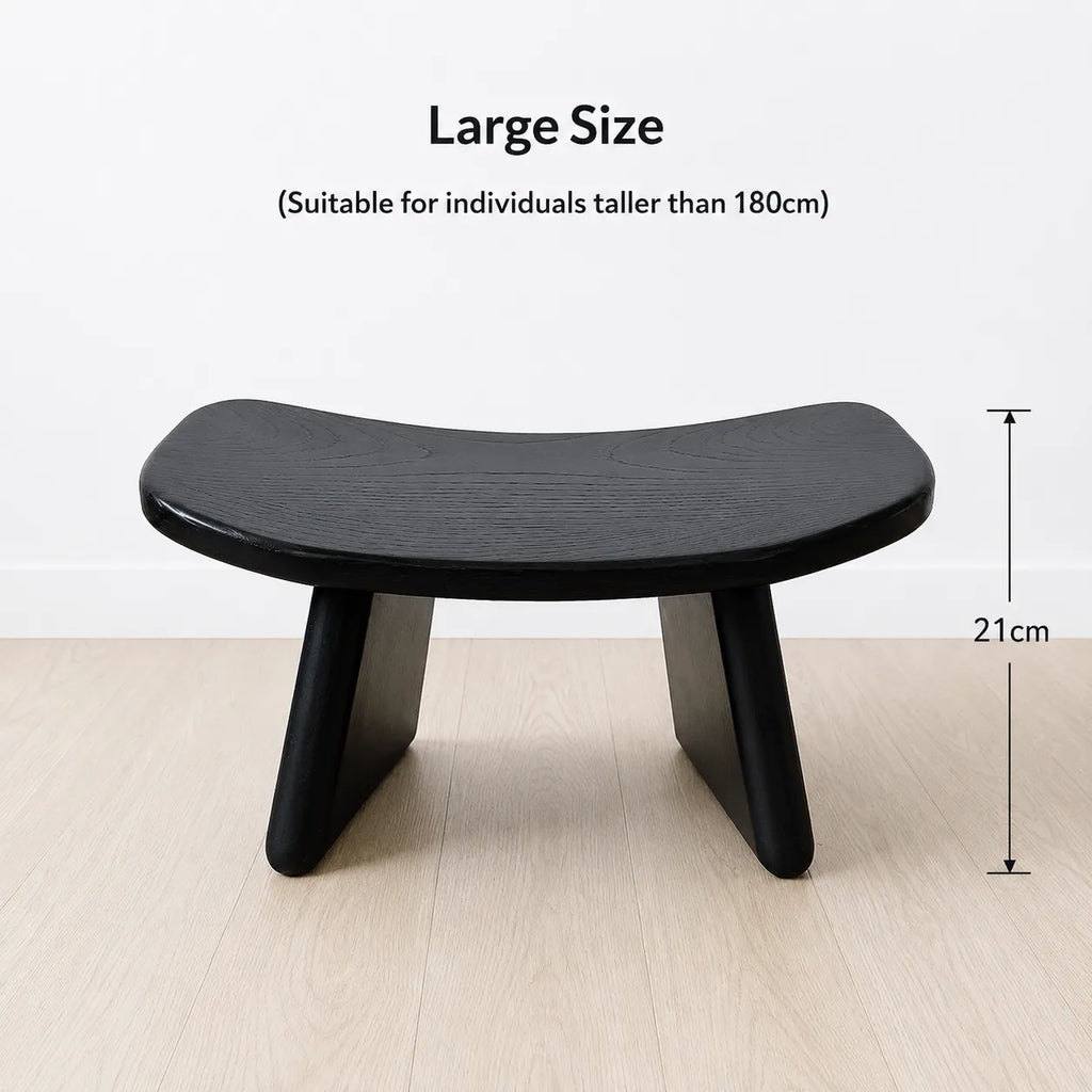 StillAura solid wood meditation bench; ergonomic zen seating for mindfulness practice.
