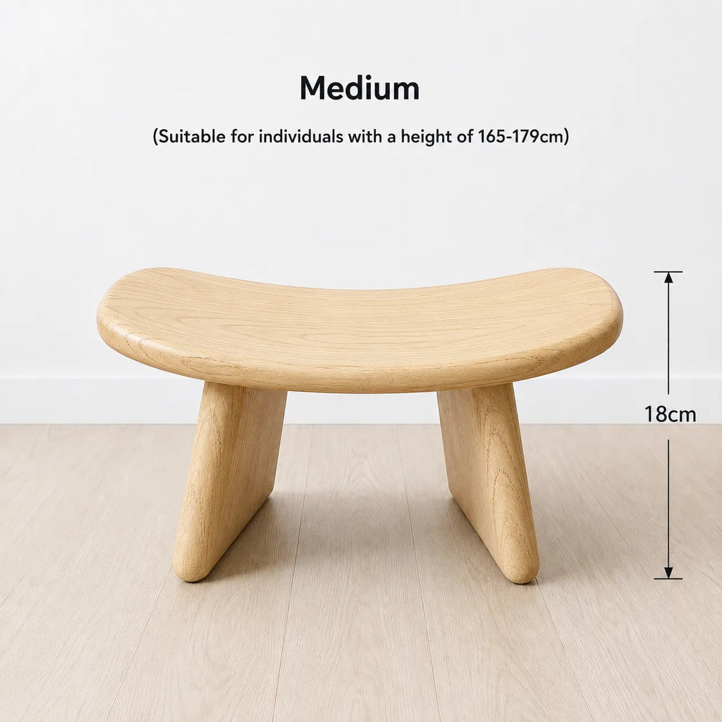 StillAura solid wood meditation bench, a Japanese style zen seating stool for mindfulness.
