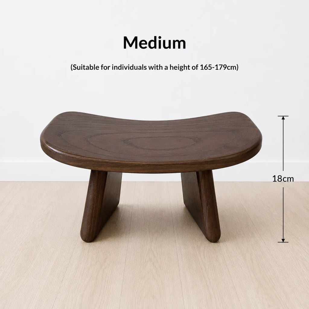 StillAura solid wood meditation bench for zen seating, a natural wood mindfulness chair in Japanese style.
