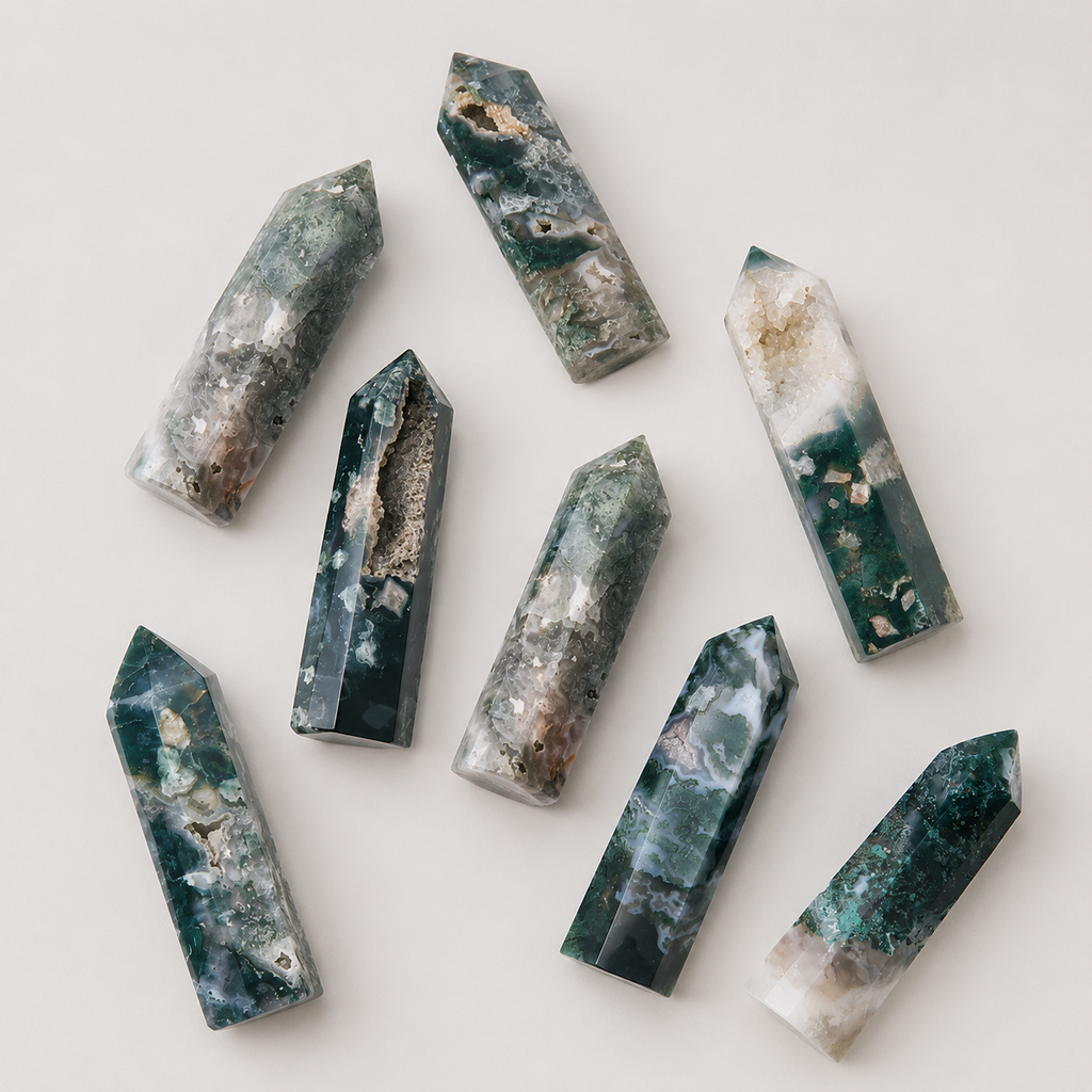 Green Water Grass Agate Crystal Column