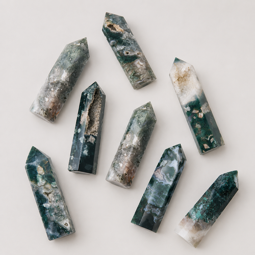 Green Water Grass Agate Crystal Column