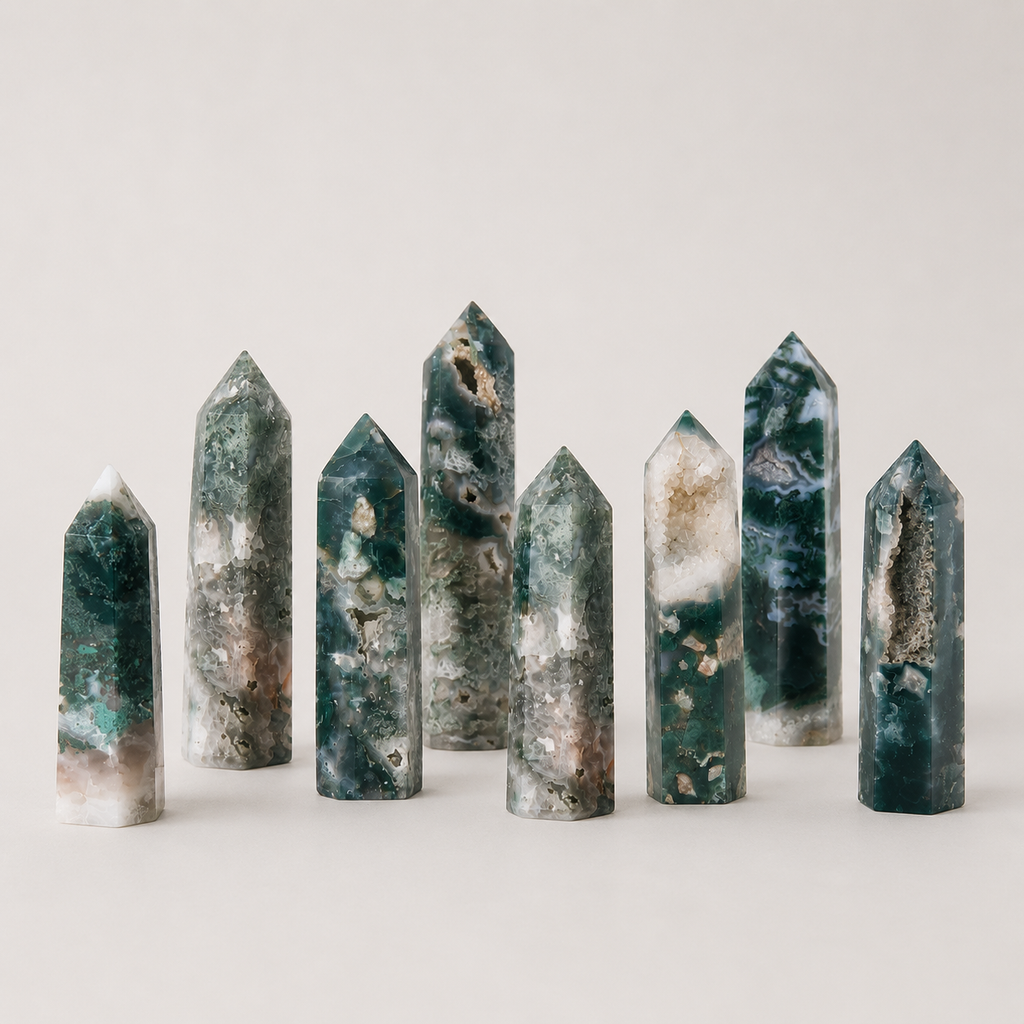 Green Water Grass Agate Crystal Column