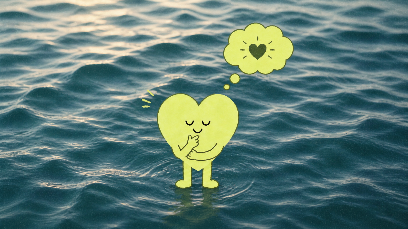 Contemplative heart by the ocean