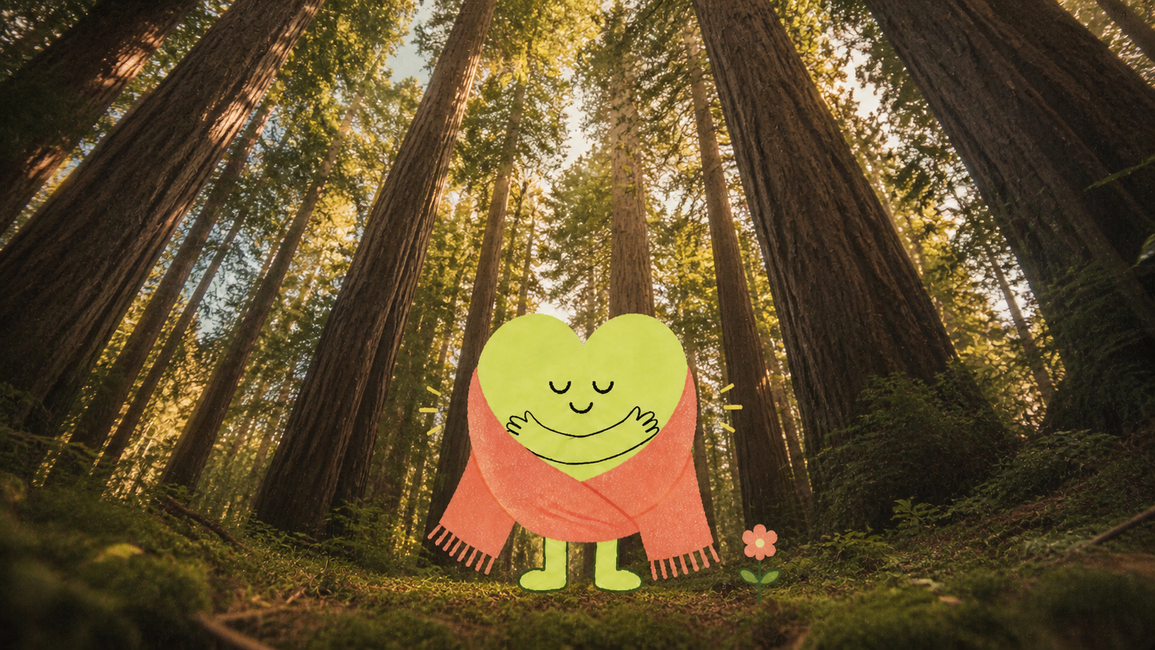 Heartwarming hug in a forest grove